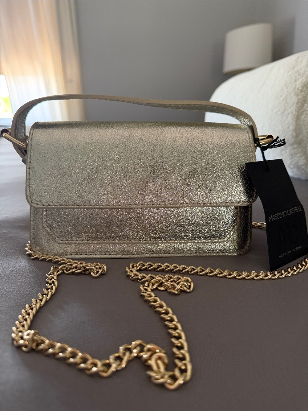 Massimo Castelli Metallic Gold Leather Crossbody Bag